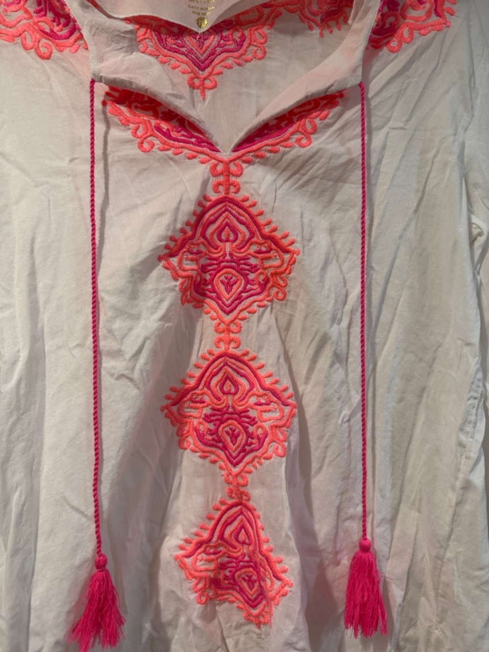 Lilly Pulitzer White Tunic with Hot Pink Embroidery and Tassels - Picture 4 of 6